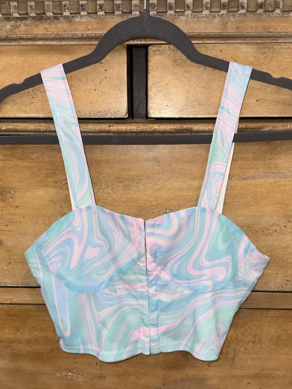 NWT Fiestar Pastel Swirl Mesh Bustier Crop Top Small